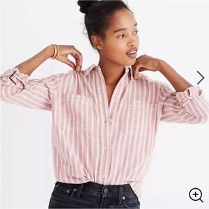 Madewell “Classic Ex-Boyfriend” Pink + White Striped Button-Up